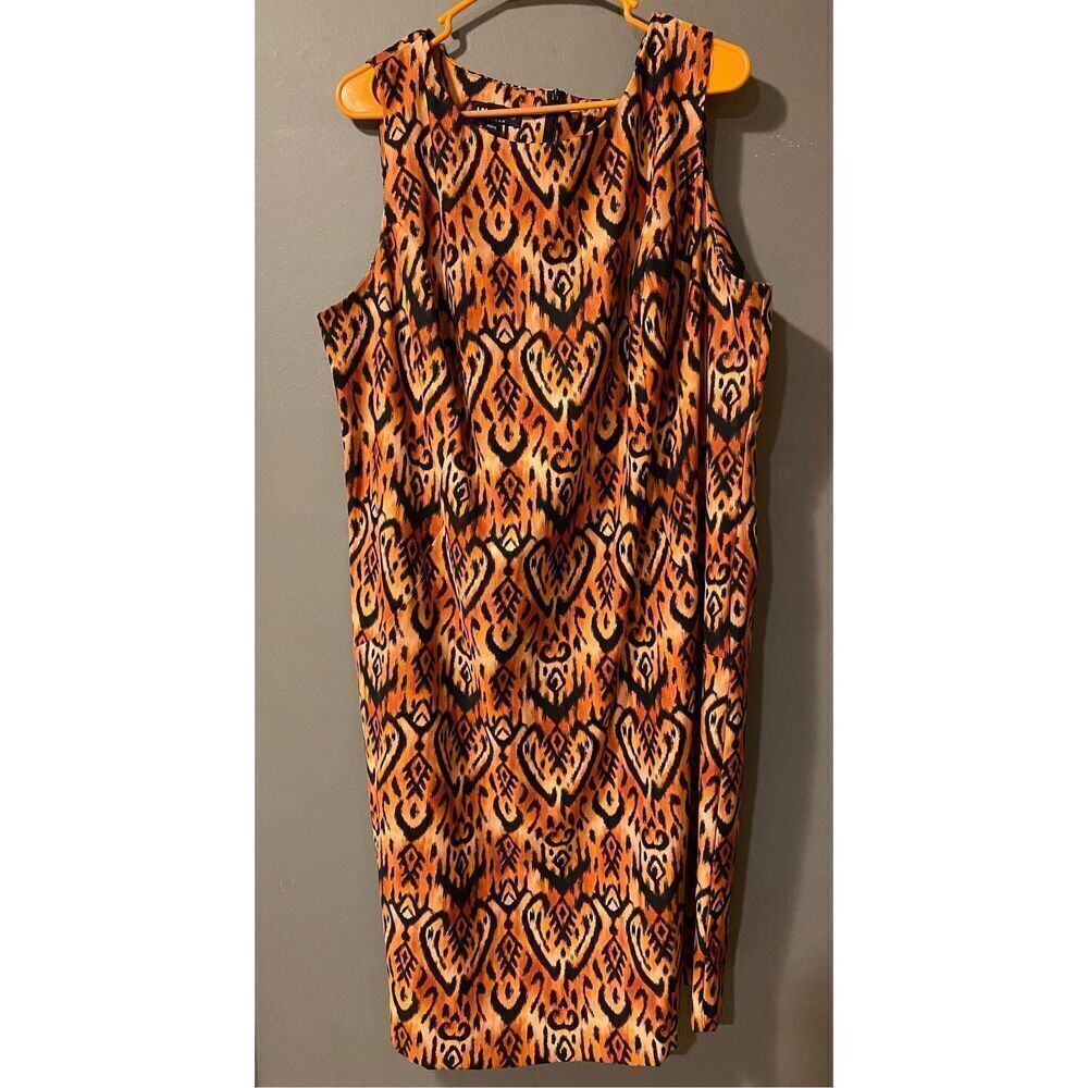 I.N. Studio Black And Orange Print High Neck Zip Back Dress Size 22W